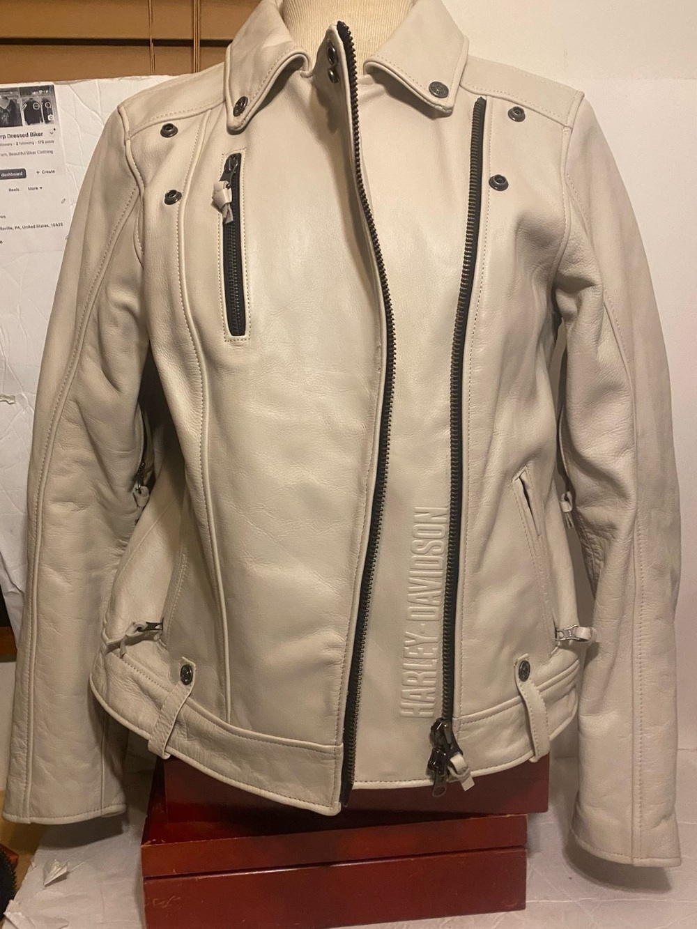 Harley-Davidson Women's Light Cream Leather Biker Jacket